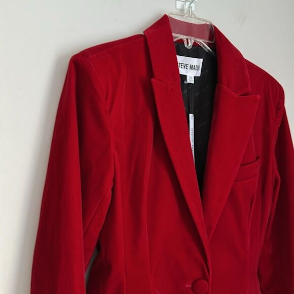 Steve Madden Red Velvet Blazer Jacket Women’s XS NWT Party Holiday Career - Picture 3 of 15